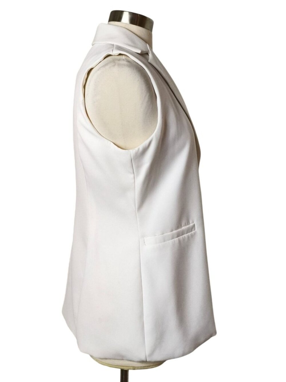 Womens M Sleeveless Blazer White Vest Notched Collar Pockets Elegant Chic - Picture 4 of 6